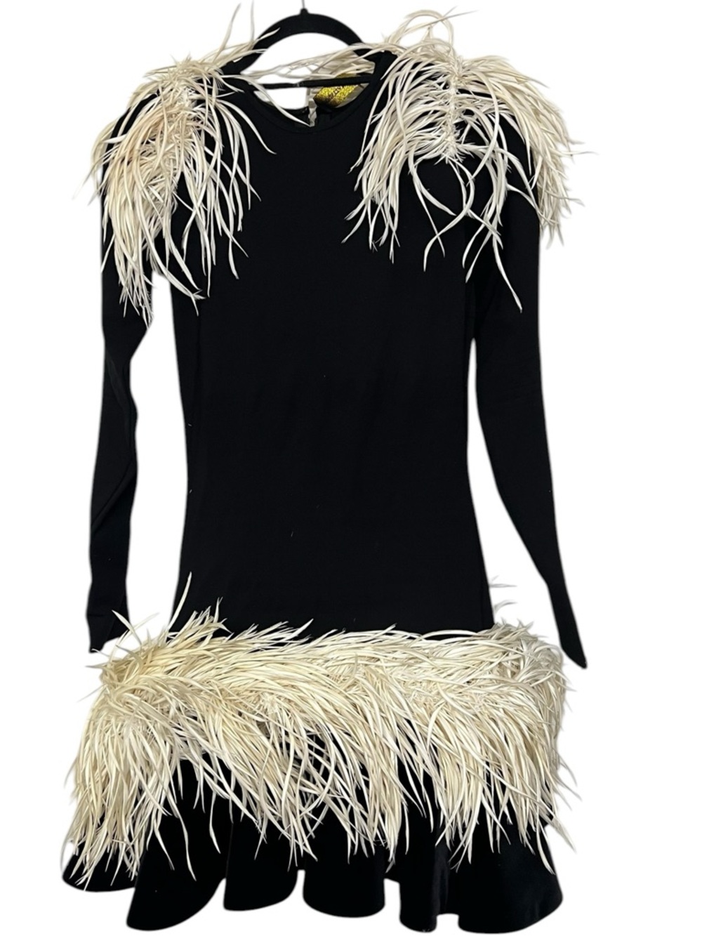 Christian Soriano Long Sleeve Dress With Velvet Ruffle Hem And Feathers Runway - Picture 2 of 12